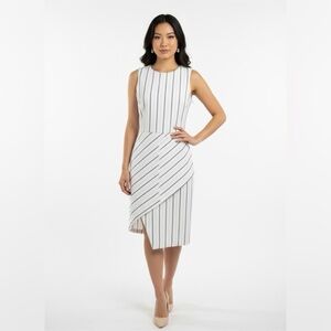 WHBM Stripe Print Sleeveless Asymmetrical Dress White/Gray Sz 8